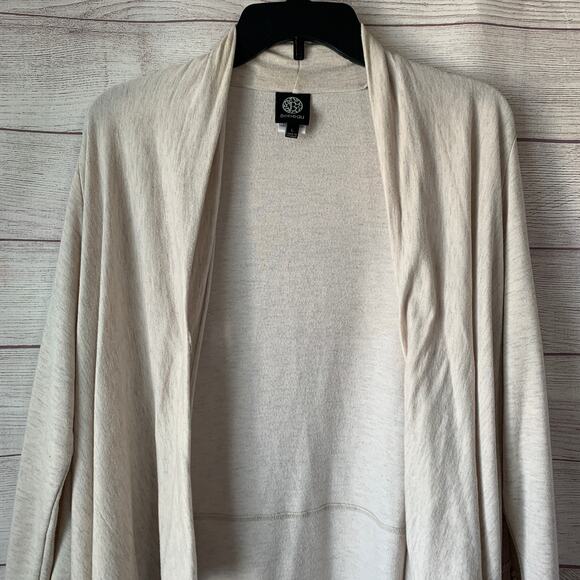 Bobeau Cream Cardigan Sweater Lace Detail Draped Front Long Sleeves Size Large - Picture 2 of 16